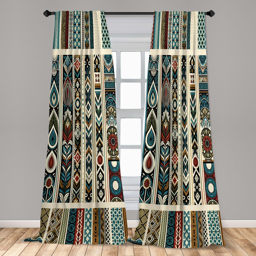 Ambesonne Bohemian Window Curtains Pack Of 2, Modern Ethnic Themed Ornaments With Southwestern Inspirations, Lightweight Set Wit