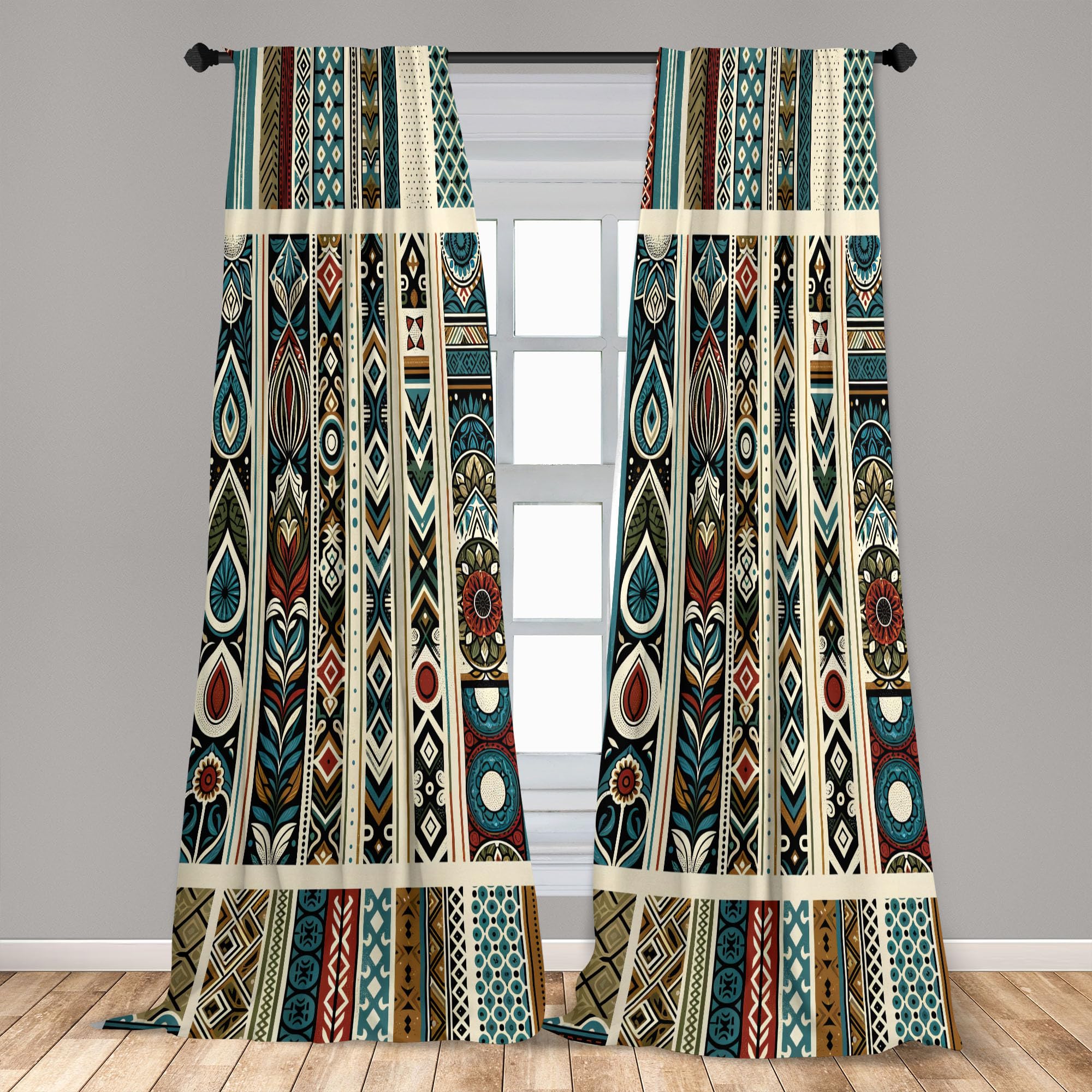 Ambesonne Bohemian Window Curtains Pack Of 2, Modern Ethnic Themed Ornaments With Southwestern Inspirations, Lightweight Set Wit
