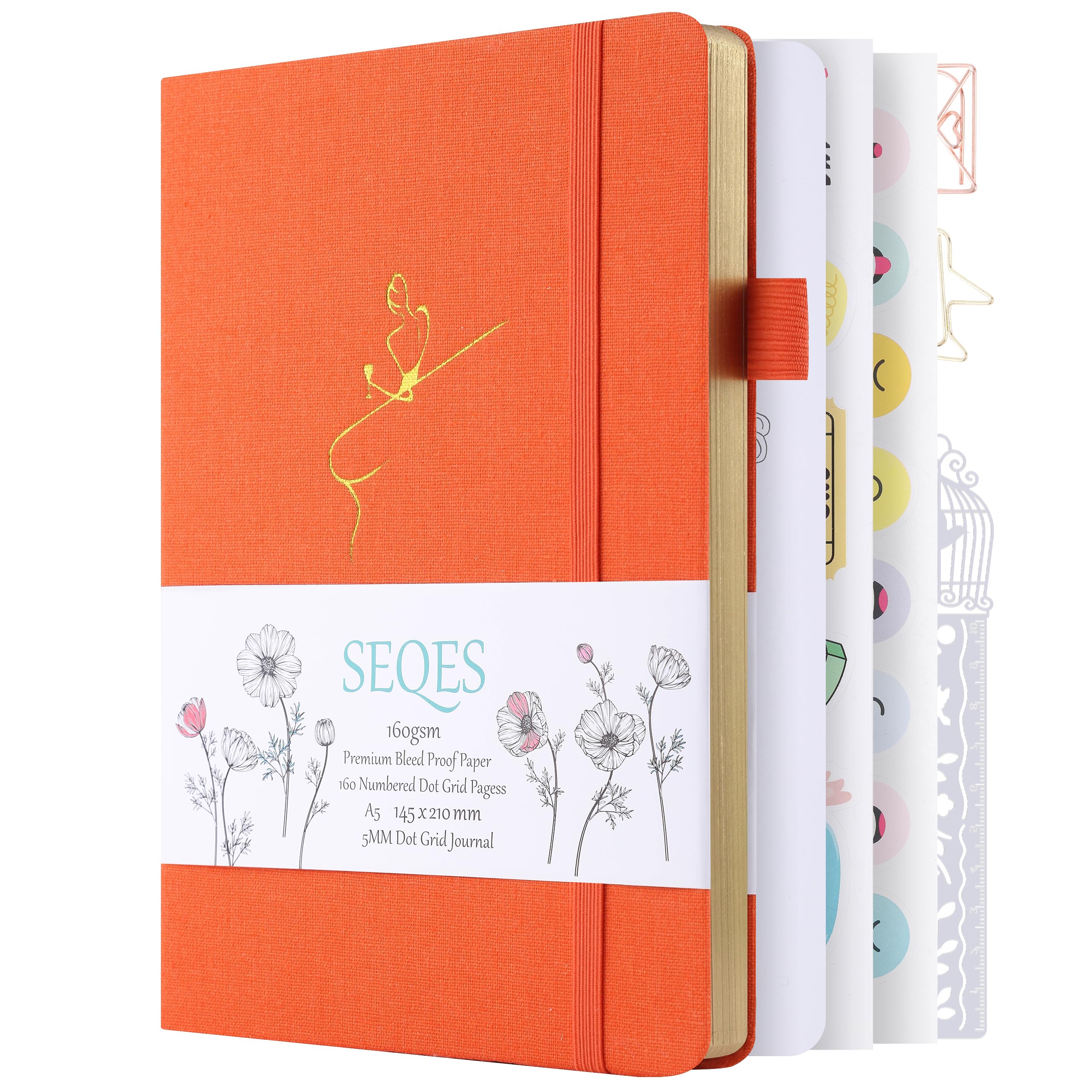 Seqes Bullet Dotted Journal - A5 Dot Grid Notebook With Pages Number,160Gsm Bleedproof Paper,Silver Edge For Personal Organizers