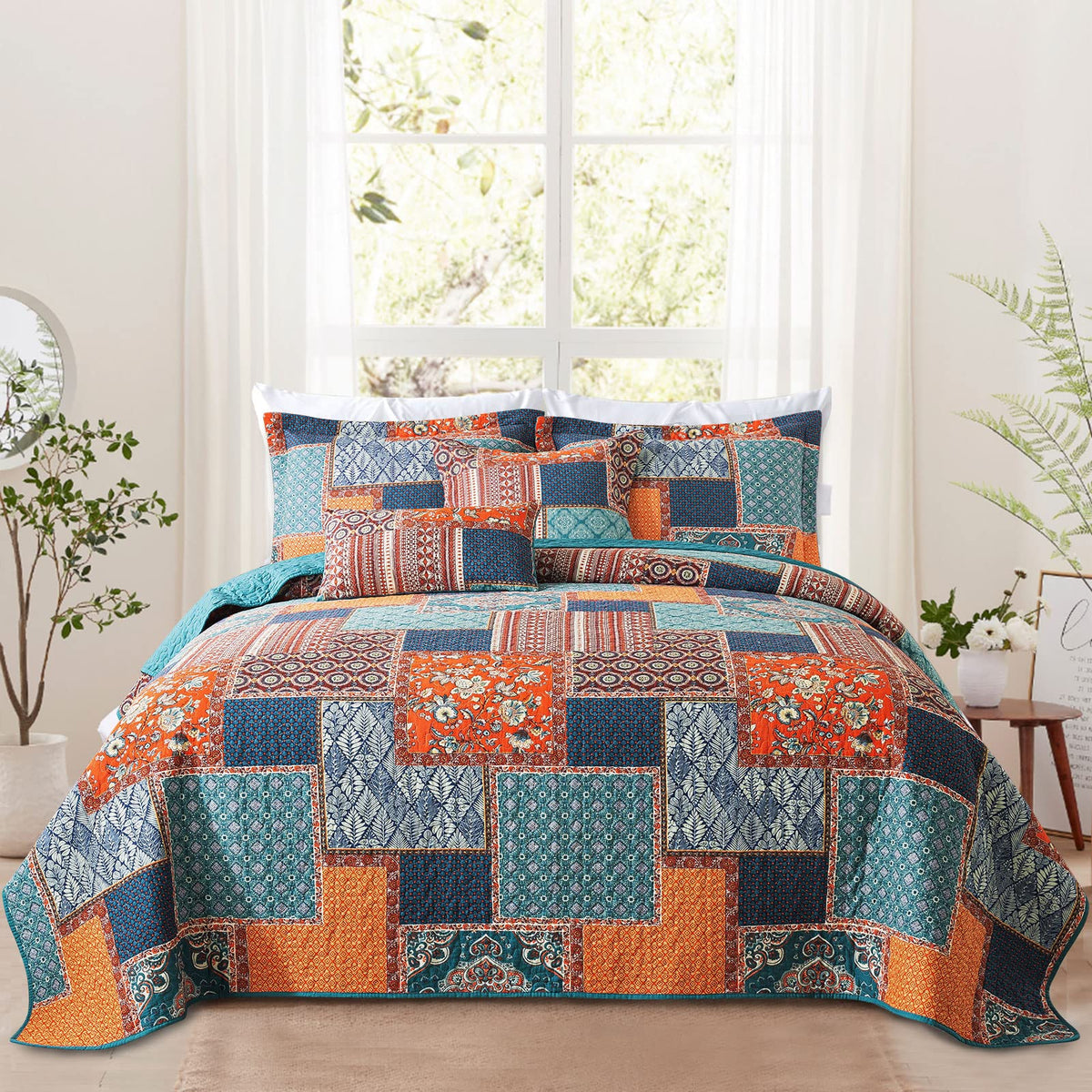 Vaputar Cotton Quilt King Size Bedding Set - 3 Pieces King Quilt Bedding Set, Boho King Size Quilts, Lightweight Reversible Cove