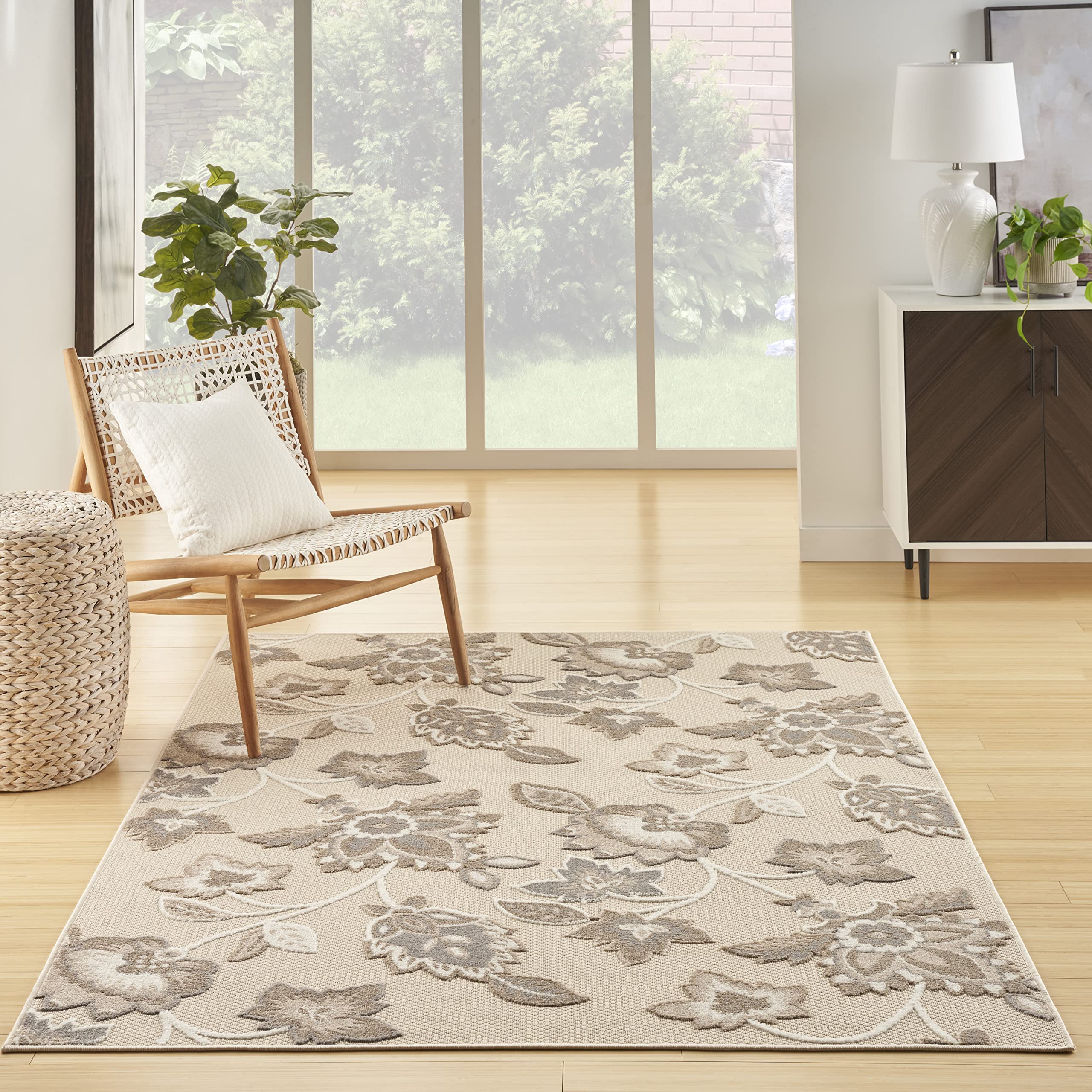 Nourison Aloha Indoor/Outdoor Beige 5'3' X 7'5' Area Rug, Easy Cleaning, Non Shedding, Bed Room, Living Room, Dining Room, Kitchen (5X7)