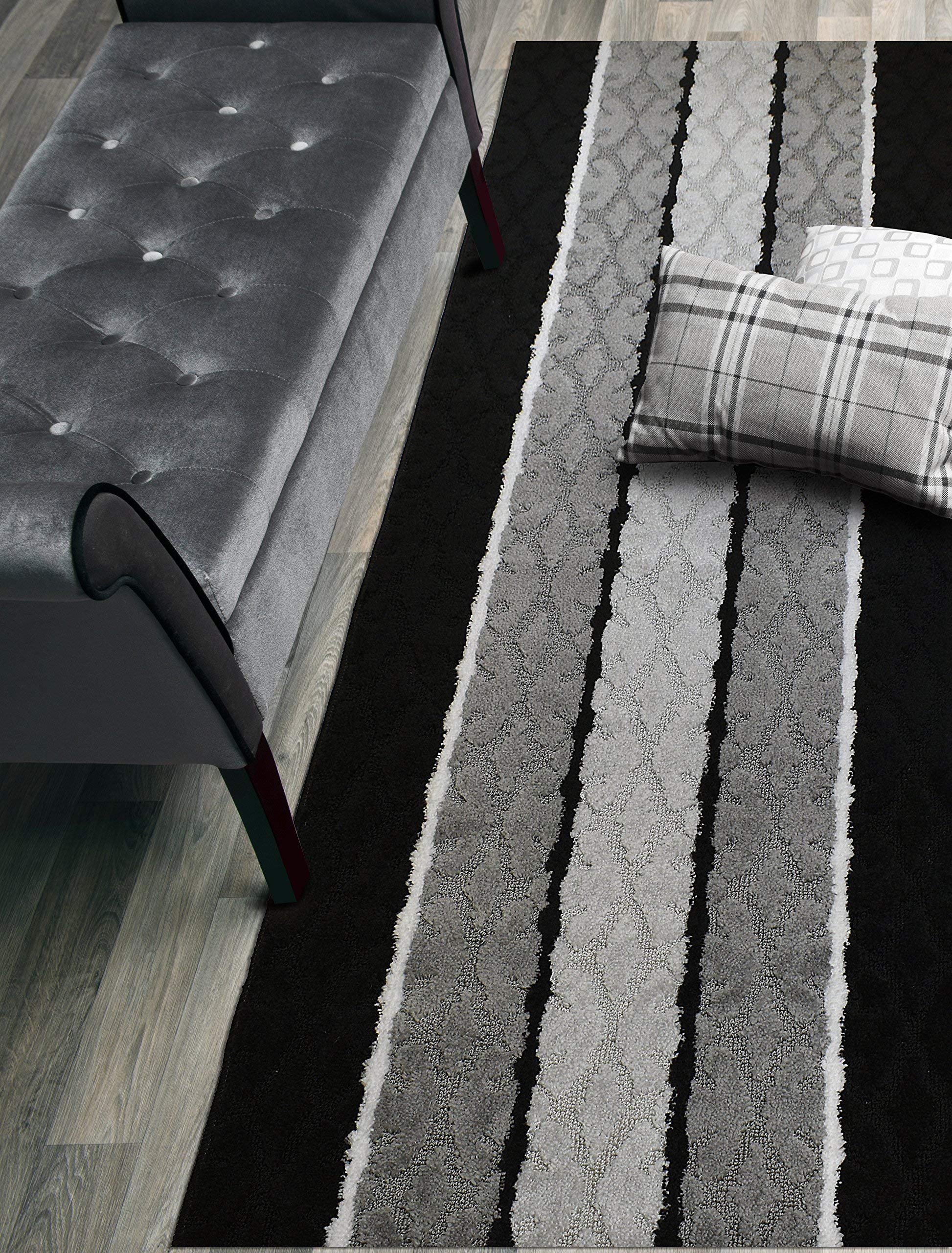 ORFA HOME Custom Size Damask Hallway Runner Rug Slip Resistant, 26 Inch Wide x Your Choice of Length Size, Black, 26 Inch X 7 Fe