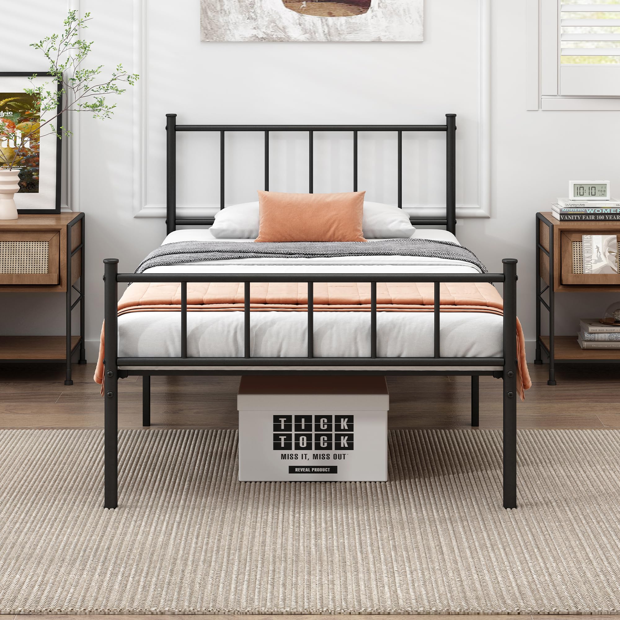 Diiyiv Twin Bed Frame-Classic Metal Platform Bed Frame,Mattress Foundation With Steel Slat Support,Under Foundation Storage,No Box Spring Needed, Easy Assembly, Twin Size