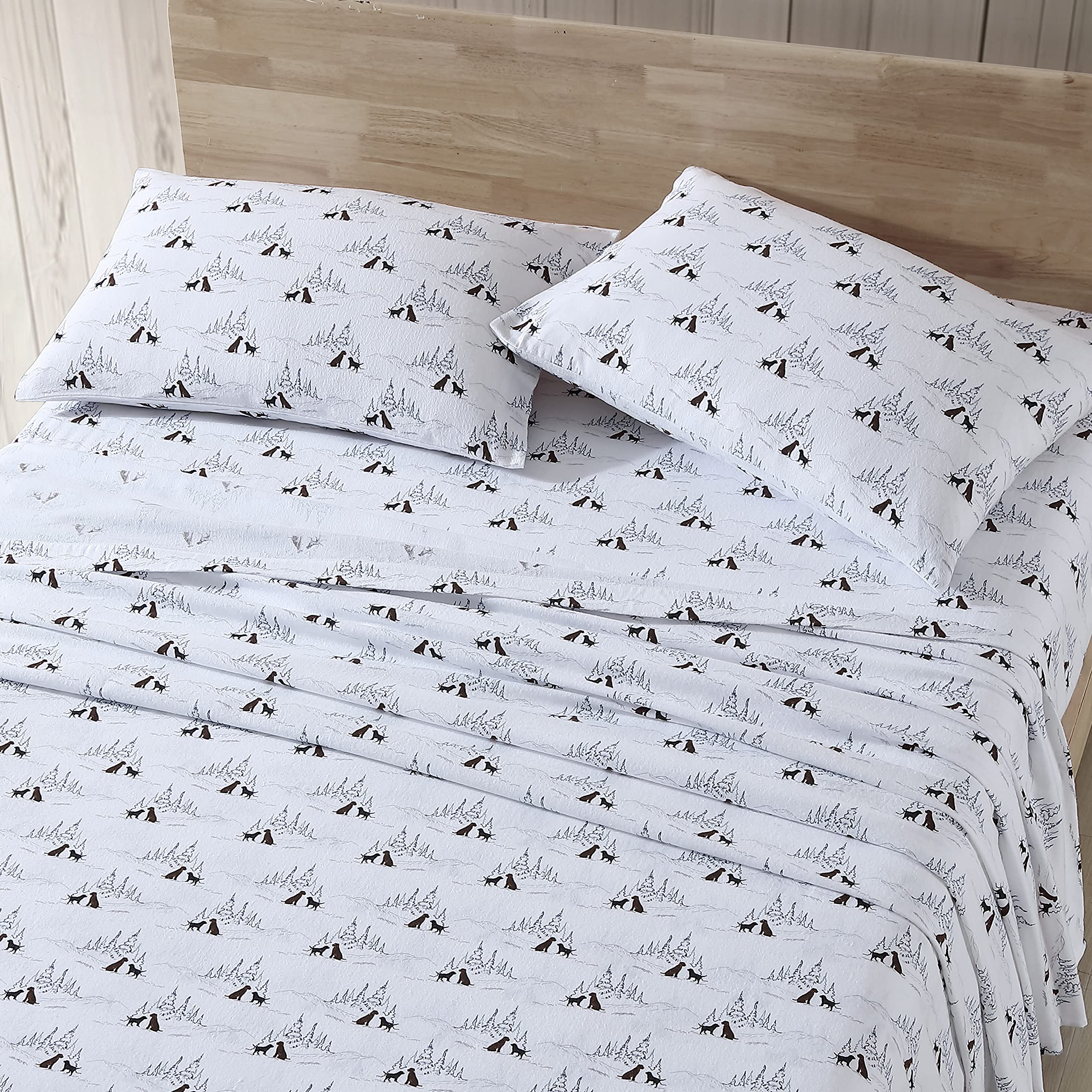 Eddie Bauer - Full Sheets, Cotton Flannel Bedding Set, Brushed For Extra Softness, Cozy Home Decor (Dog Friends White, Full)