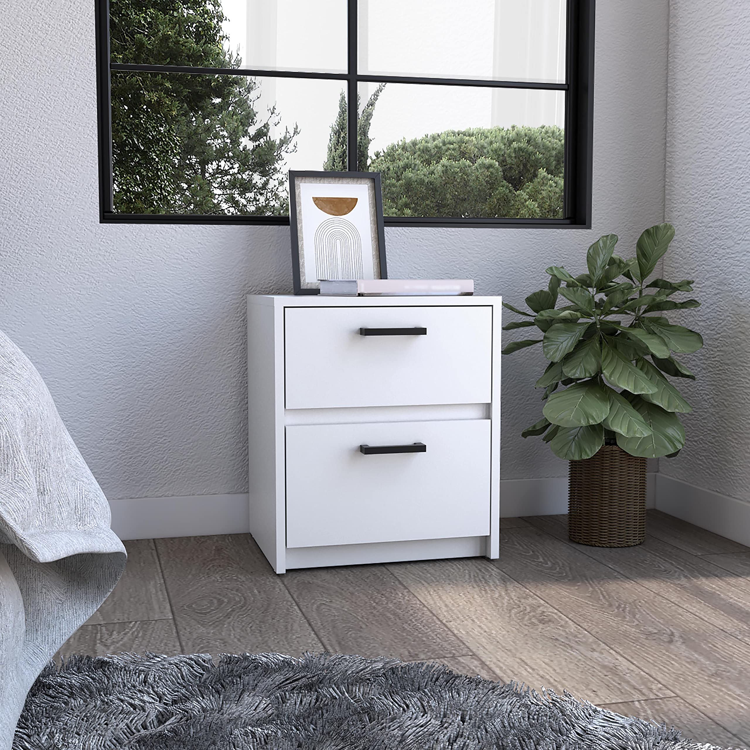Nightstand 18" H, 2 Drawers with Metal Handles, White - Thumbnail 3