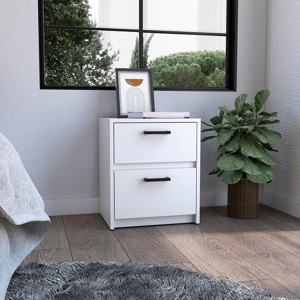 Nightstand 18" H, 2 Drawers with Metal Handles, White