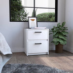 Nightstand 18" H, 2 Drawers with Metal Handles, White