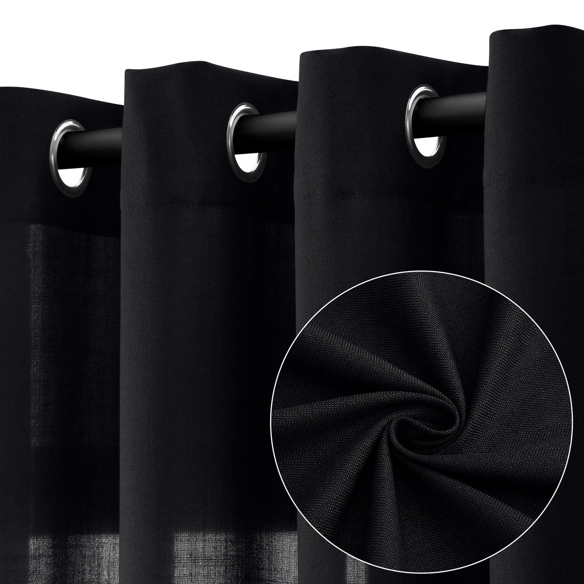 Jowels Black Linen Curtains 108 Inch Length 2 Panels For Living Room Bedroom, Light Filtering Sheer Curtains 108 Inches, Modern