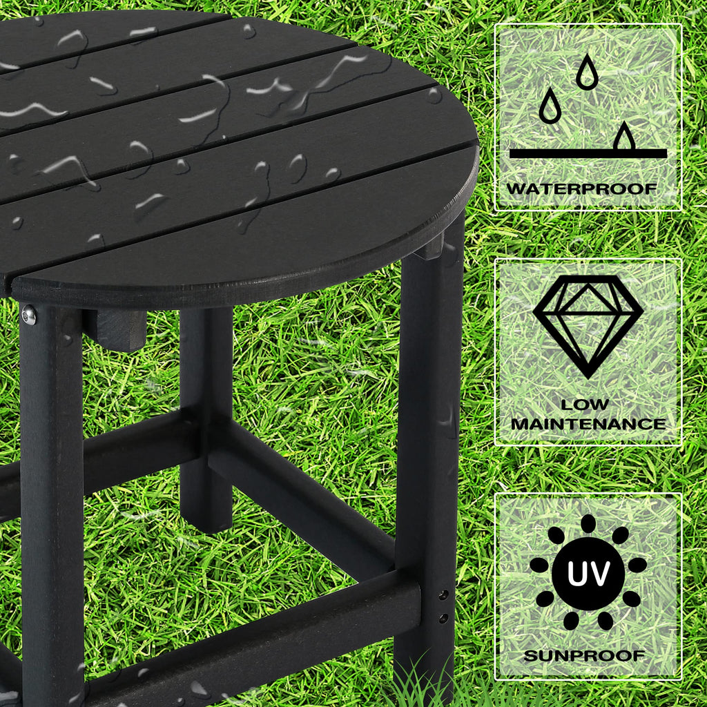 Lzrs Round Adirondack Side Table End Table, Outdoor Side Tables For Patio, Backyard,Pool, Indoor Companion, Easy Maintenance & Weather Resistant(Black)