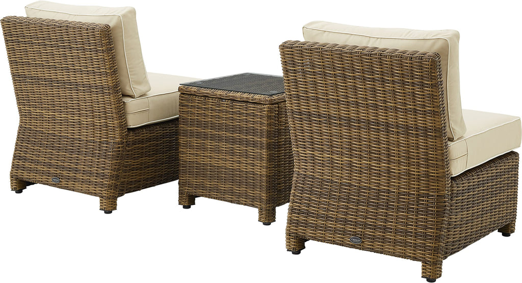 Crosley Furniture Bradenton 3-Piece Outdoor Chair and Side Table Set, Wicker Patio Conversation Sets, Brown with Sand Cushions