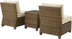 Crosley Furniture Bradenton 3-Piece Outdoor Chair and Side Table Set, Wicker Patio Conversation Sets, Brown with Sand Cushions