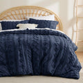 Bedsure Boho Duvet Cover Queen Size - Tufted Duvet Cover Queen Set For All Seasons, 3 Pieces Soft Shabby Chic Embroidery Boho Bedding, Comforter Not Included (Navy, 90' X 90')