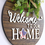 Interchangeable Seasonal Welcome Sign Front Door Decoration, Rustic Round Wood Wreaths Wall Hanging Outdoor, Farmhouse, Porch, F