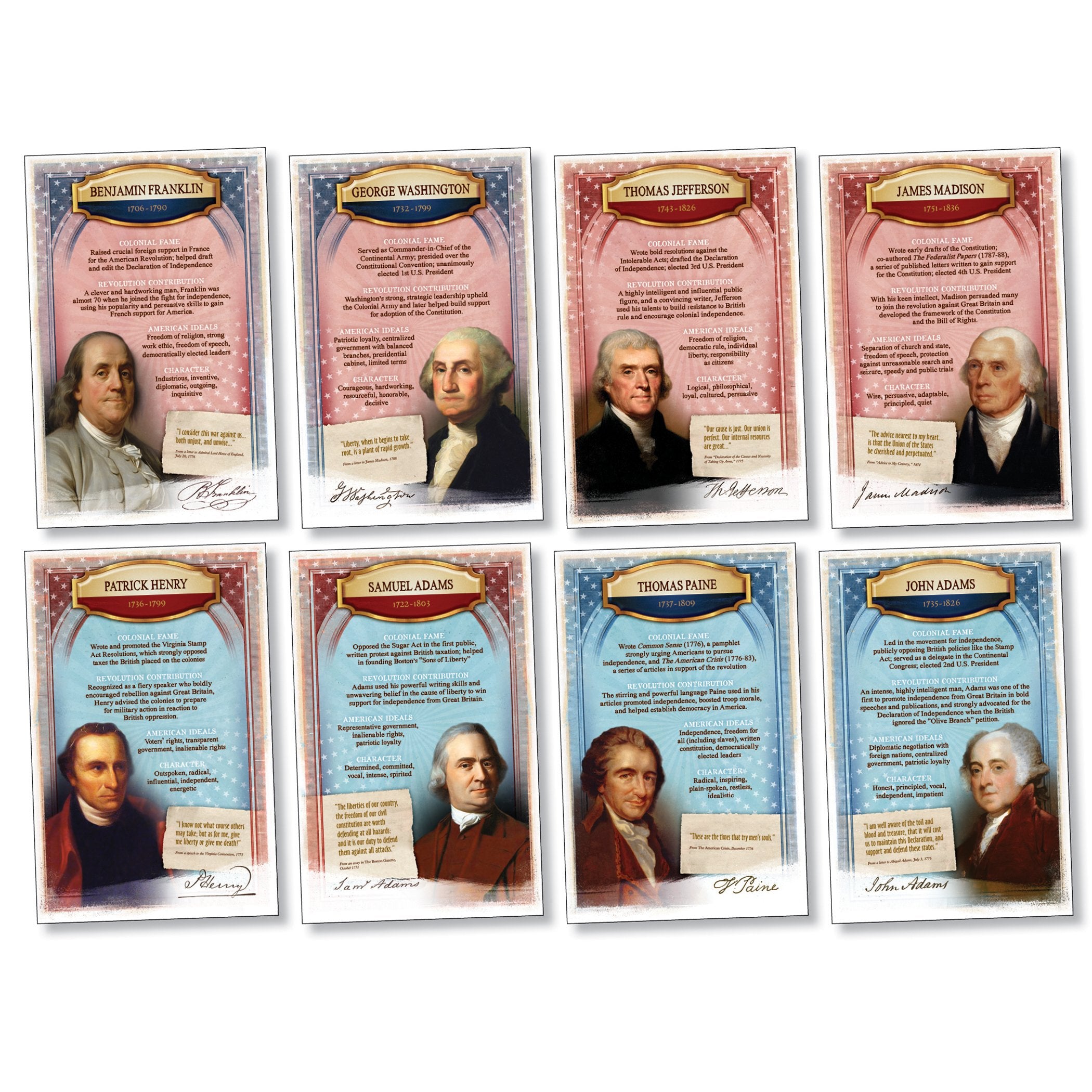 North Star Teacher Resource Nst3075 America'S Founders Bulletin Board Set, Set Of 8 Posters