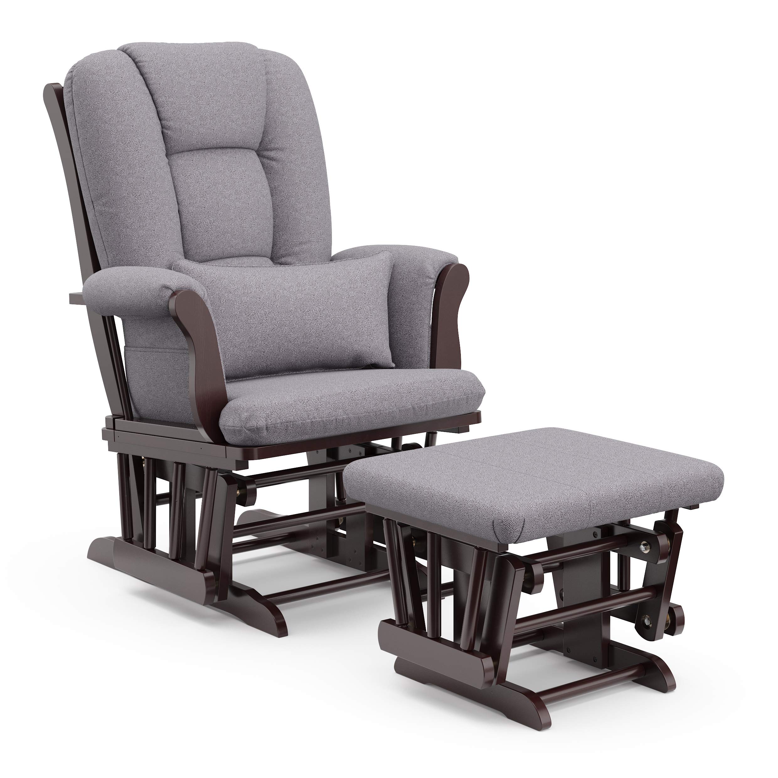 Storkcraft Tuscany Custom Glider and Ottoman with Free Lumbar Pillow (Espresso/Slate Gray Swirl) - Cleanable Upholstered Comfort