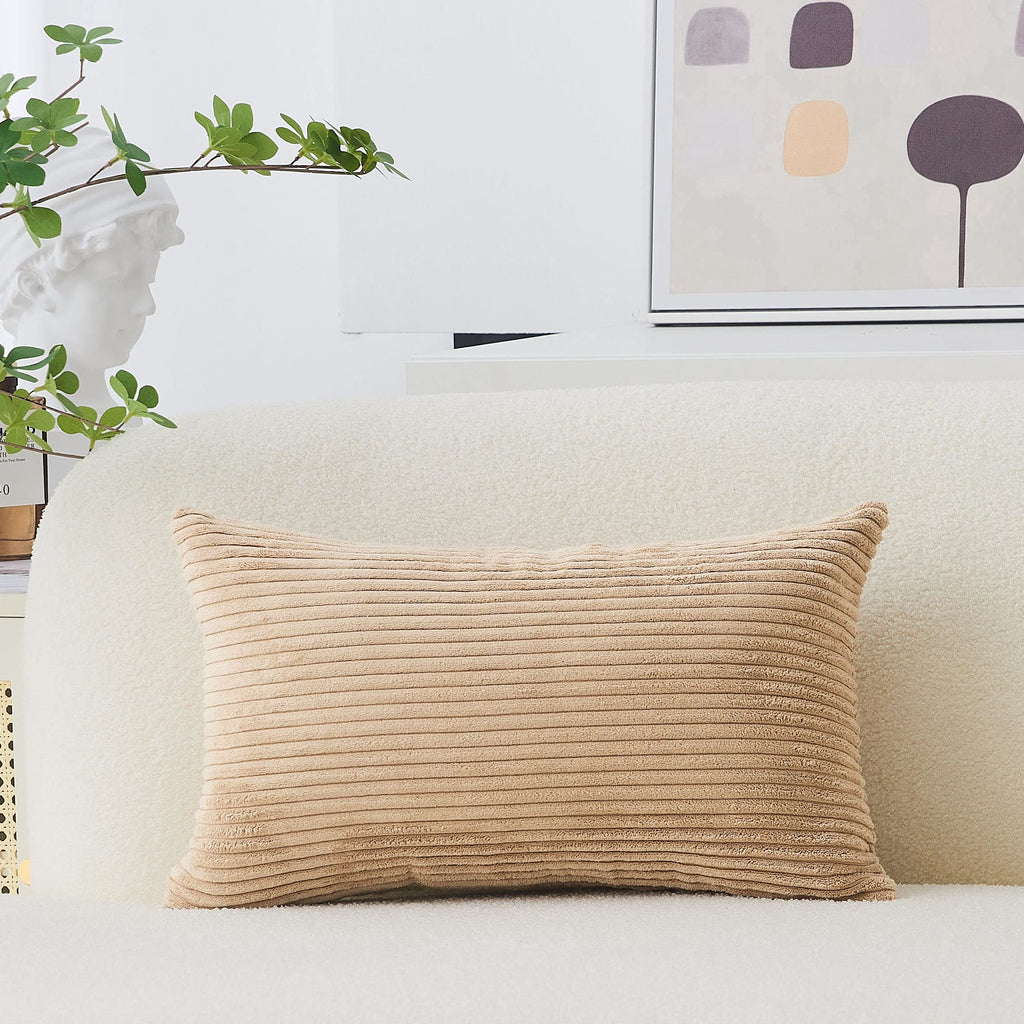 Home Brilliant Decorative Striped Corduroy Rectangle Cushion Cover Oblong Pillow Cover For Couch, 12 X 20 Inches, Taupe