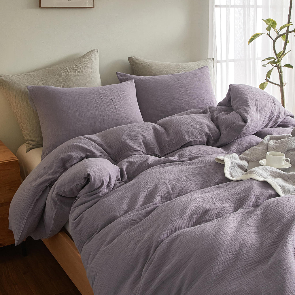Se Softexly Muslin Duvet Cover Queen Size, 100% Washed Cotton Duvet Cover Set, Ultra Soft Comforter Cover Linen Like, 3 Pieces M