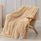 Tuddrom Decorative Extra Soft Faux Fur Blanket Queen Size 80' X 90',Solid Reversible Fuzzy Long Hair Shaggy Blanket,Fluffy Coz