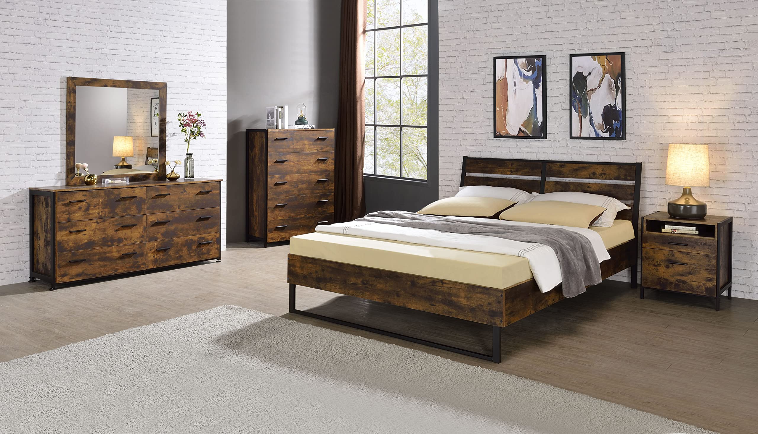Acme Juvanth Wooden Queen Platform Bed in Oak and Black