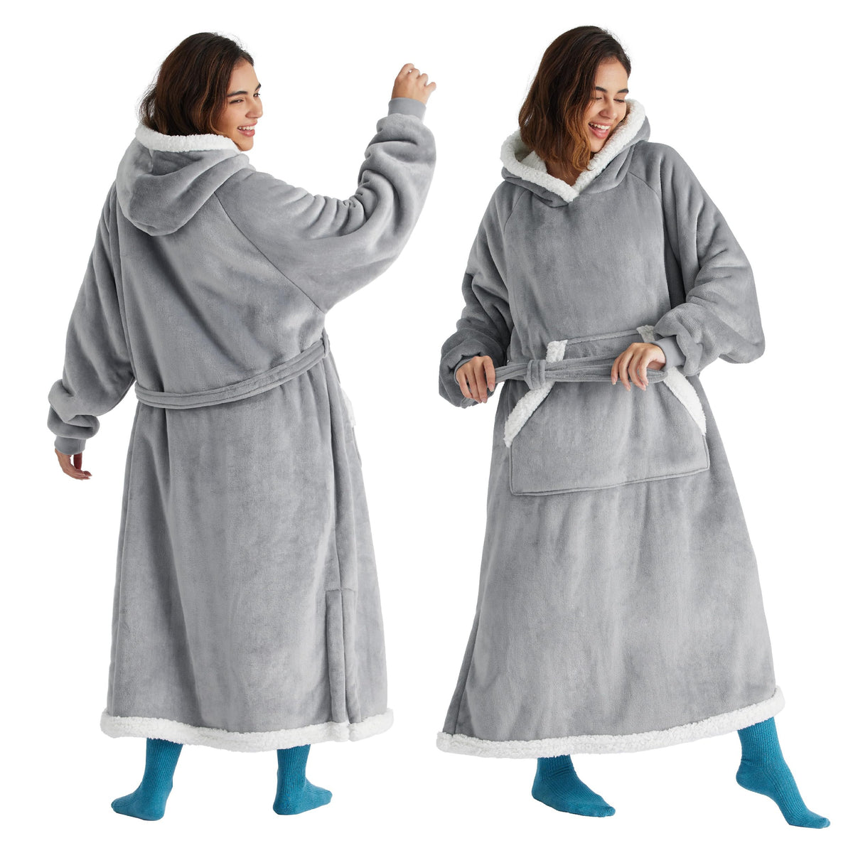 Bedsure Wearable Blanket Hoodie Women - Long Sherpa Fleece Hooded Blanket For Adult Women Men, Warm Cozy Blanket Sweatshirt With