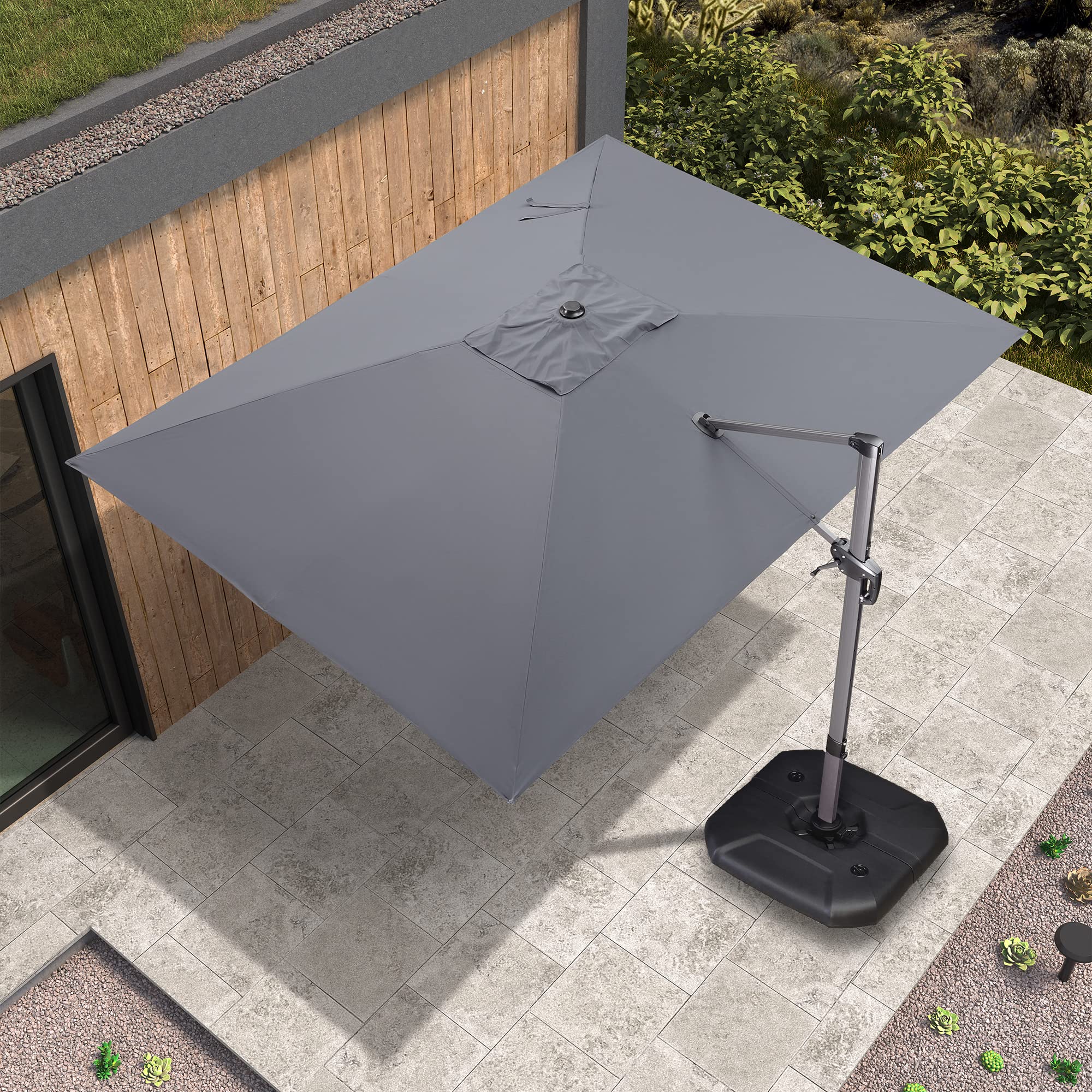 Purple Leaf 9' X 11.5' Patio Umbrella Outdoor Cantilever Rectangle Umbrella Aluminum Offset Umbrella With 360-Degree Rotation Fo