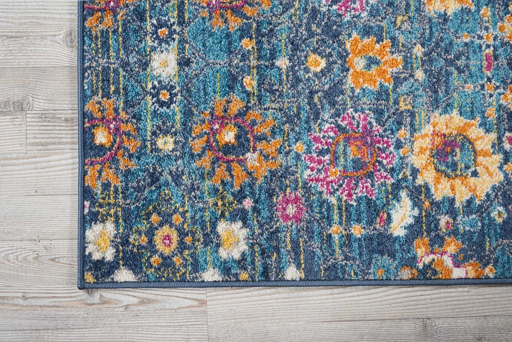 HomeRoots 100% Polypropylene 2â?? x 8â?? Denim Blue Florals Distressed Runner Rug