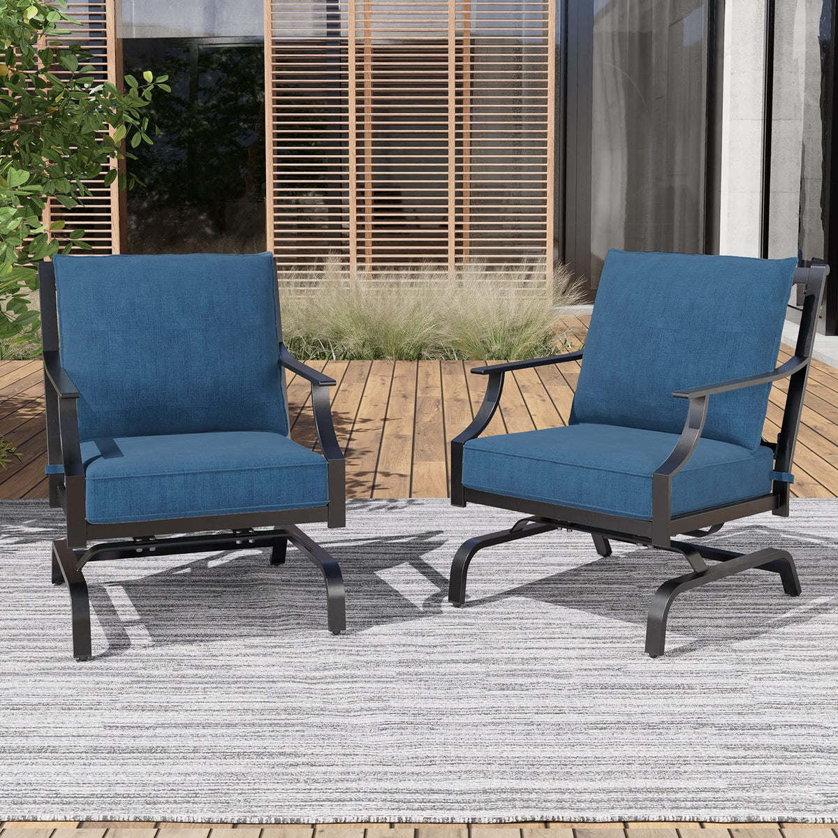 Grand Patio Outdoor Patio Seating Chair, Motion Chair, Stationary Rocker Shake Of 5-10°, Metal Patio Chair Set Of 2,Peacock Blue