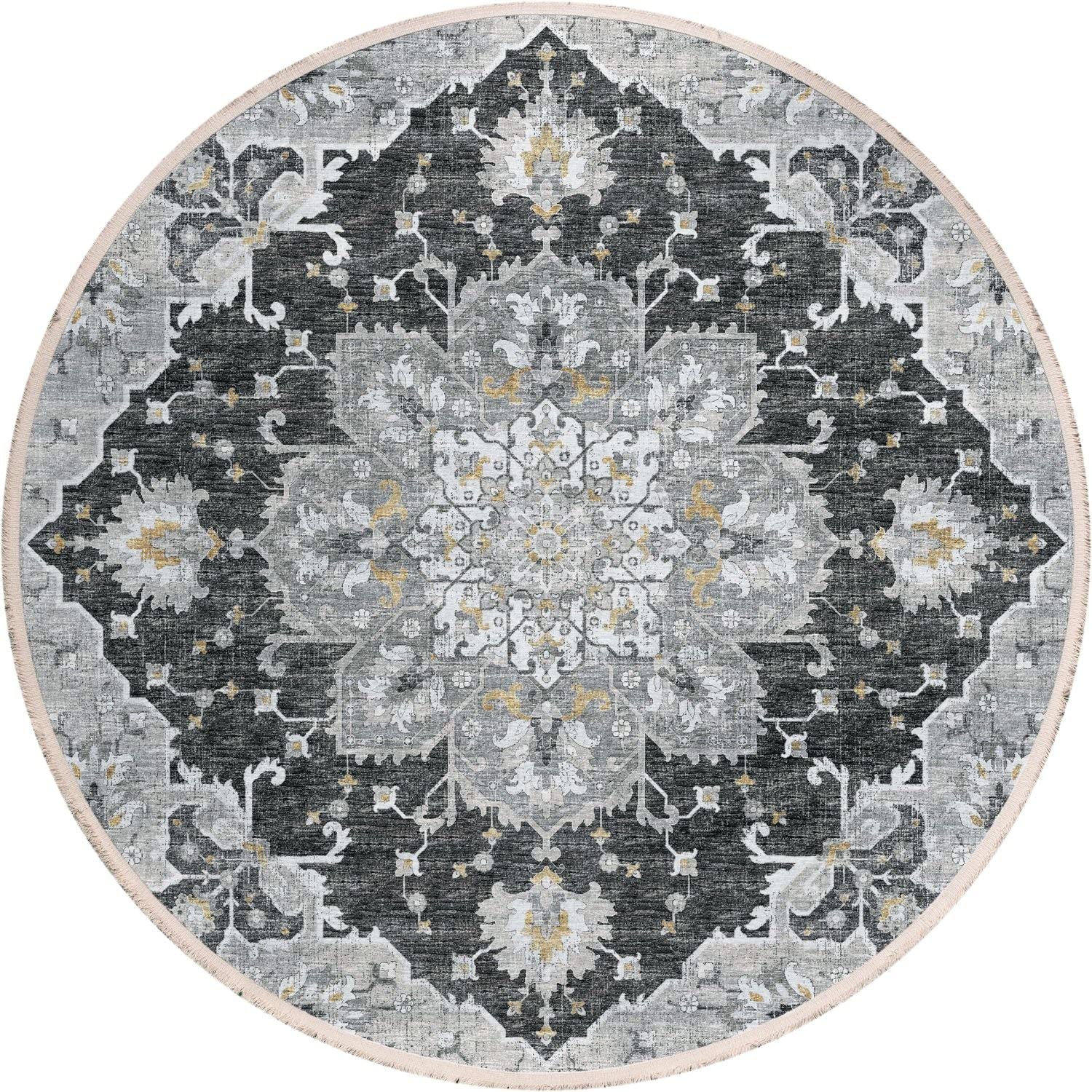 Marbella Mb3 Black Traditional Rug Round 6' X 6'