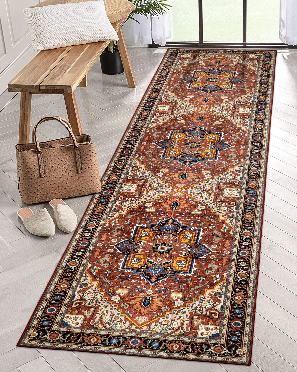 Moynesa Ultra-Thin Washable Runner Rug - 26x8 Non-Slip Kitchen Runner, Non-Shedding Stain Resistance Low Pile Bedroom Mat Indoo