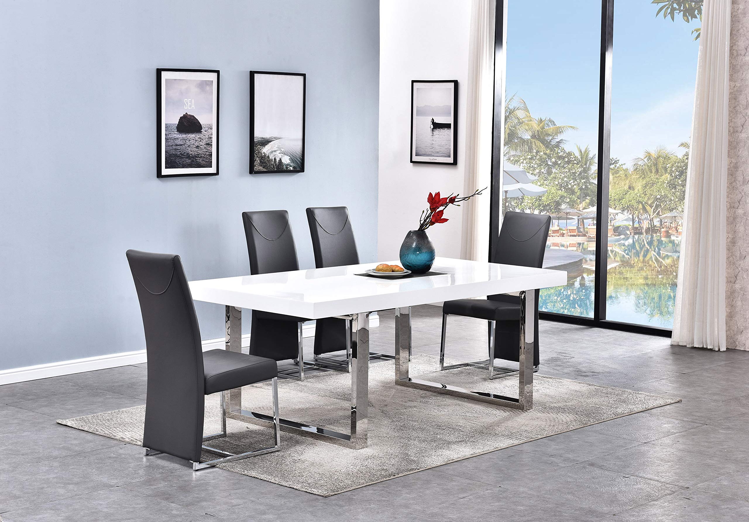 Best Master Furniture Babara Mid-Century Modern Lacquer Gloss Dining Table, White