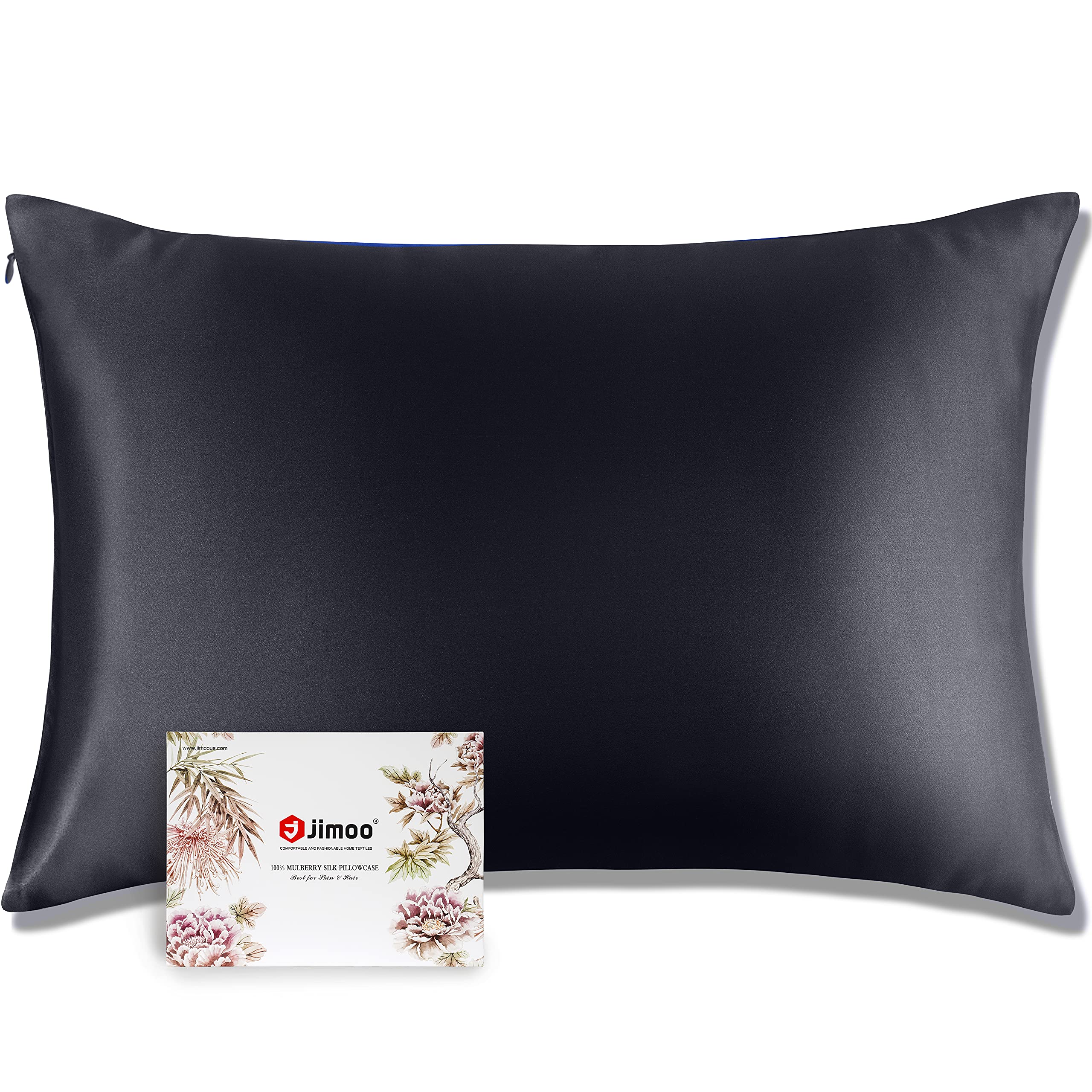 J Jimoo 100% Mulberry Silk Pillowcase For Hair And Skin, Both Sides 19 Momme Pure Natural Silk Pillowcases Soft Breathable King 20''×36'', Dark Grey 1 Pack