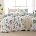Muxhomo Duvet Cover King Size, Reversible Floral Green Duvet Cover Set With Zipper Closure, 3 Pieces Botanical Patterns Soft Mic