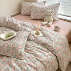 Boho Floral Duvet Cover Queen Soft Cotton Aesthetic Floral Bedding Sets French Style Pink Blue Flower Branches Duvet Cover Chic