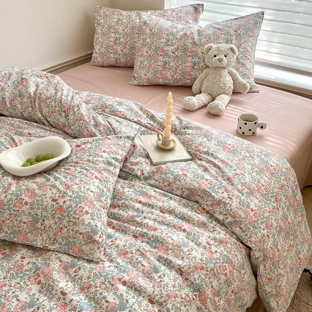 Boho Floral Duvet Cover Twin Soft Cotton Aesthetic Floral Bedding Sets French Style Pink Blue Flower Branches Duvet Cover Chic S