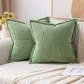 Miulee Sage Green Corduroy Pillow Covers 24X24 Inch With Splicing Set Of 2 Super Soft Boho Striped Pillow Covers Broadside Decor