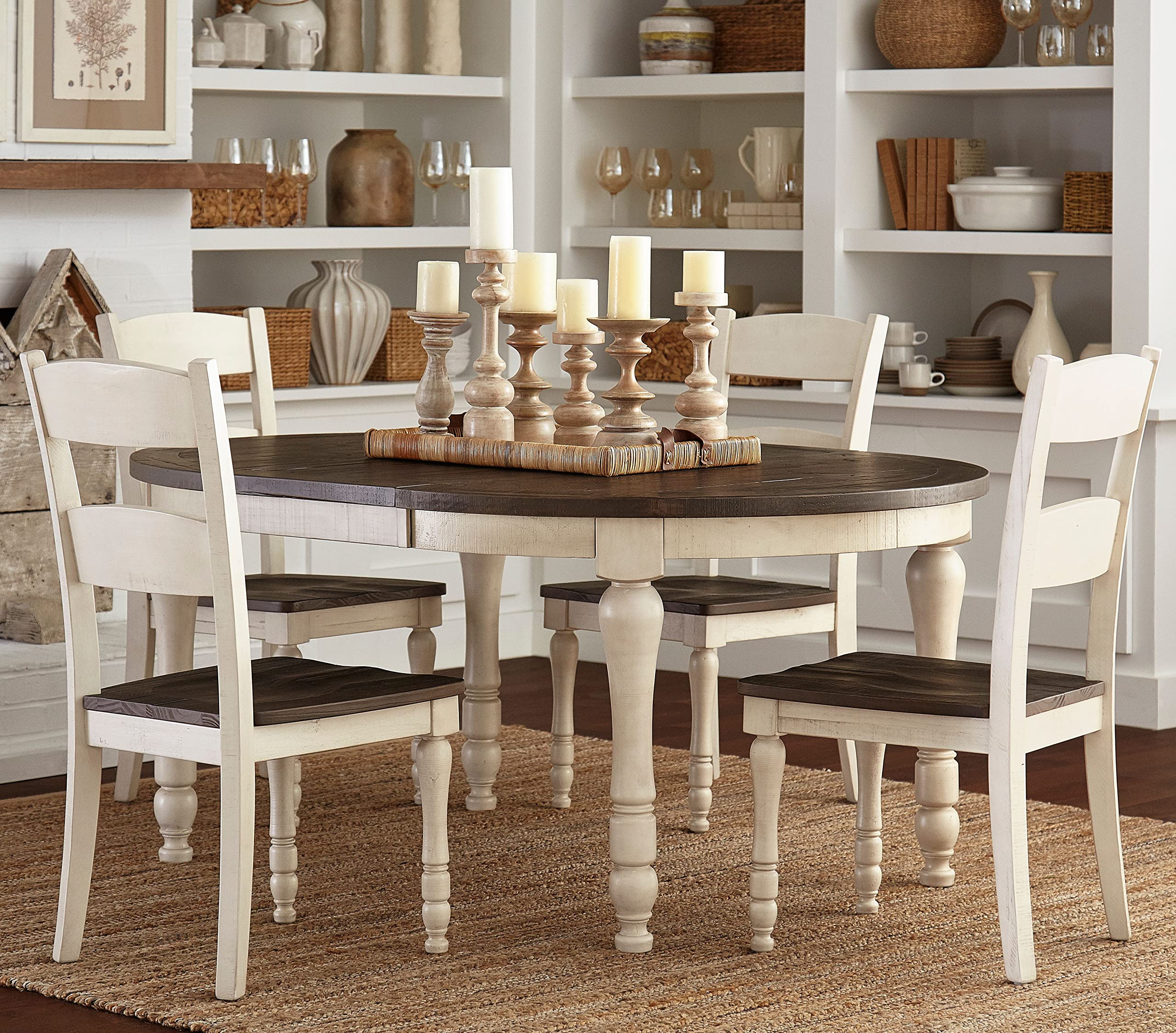 Jofran Madison County Reclaimed Solid Wood Farmhouse Ladderback Dining Chair (Set of 2), Vintage White, Dining Height