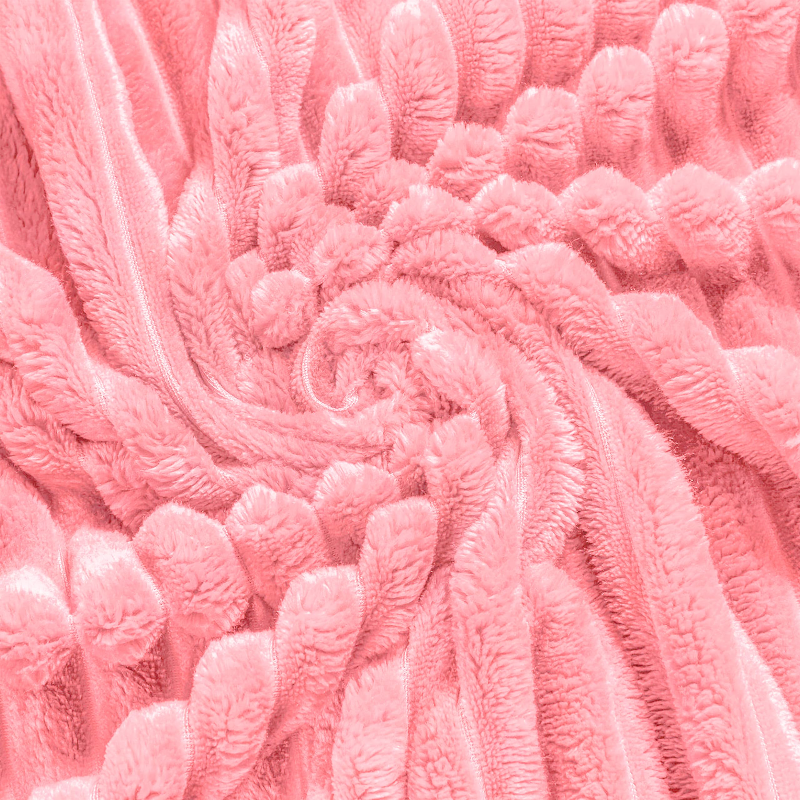 Bnuitland Light Pink Flannel Throw With Storage Pouch,300Gsm Super Soft Fleece Stripe Pattern Sofa Blanket For Adults And Kids,