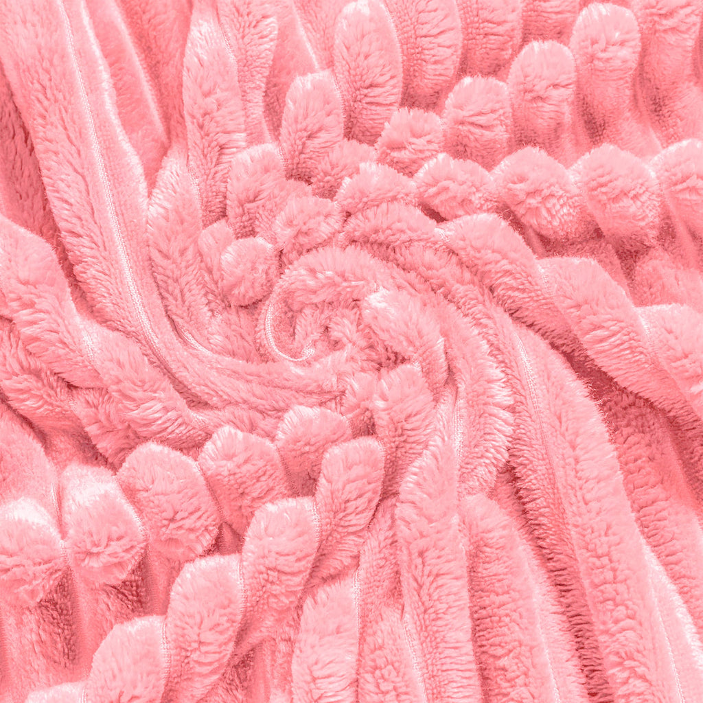 Bnuitland Light Pink Flannel Throw With Storage Pouch,300Gsm Super Soft Fleece Stripe Pattern Sofa Blanket For Adults And Kids,