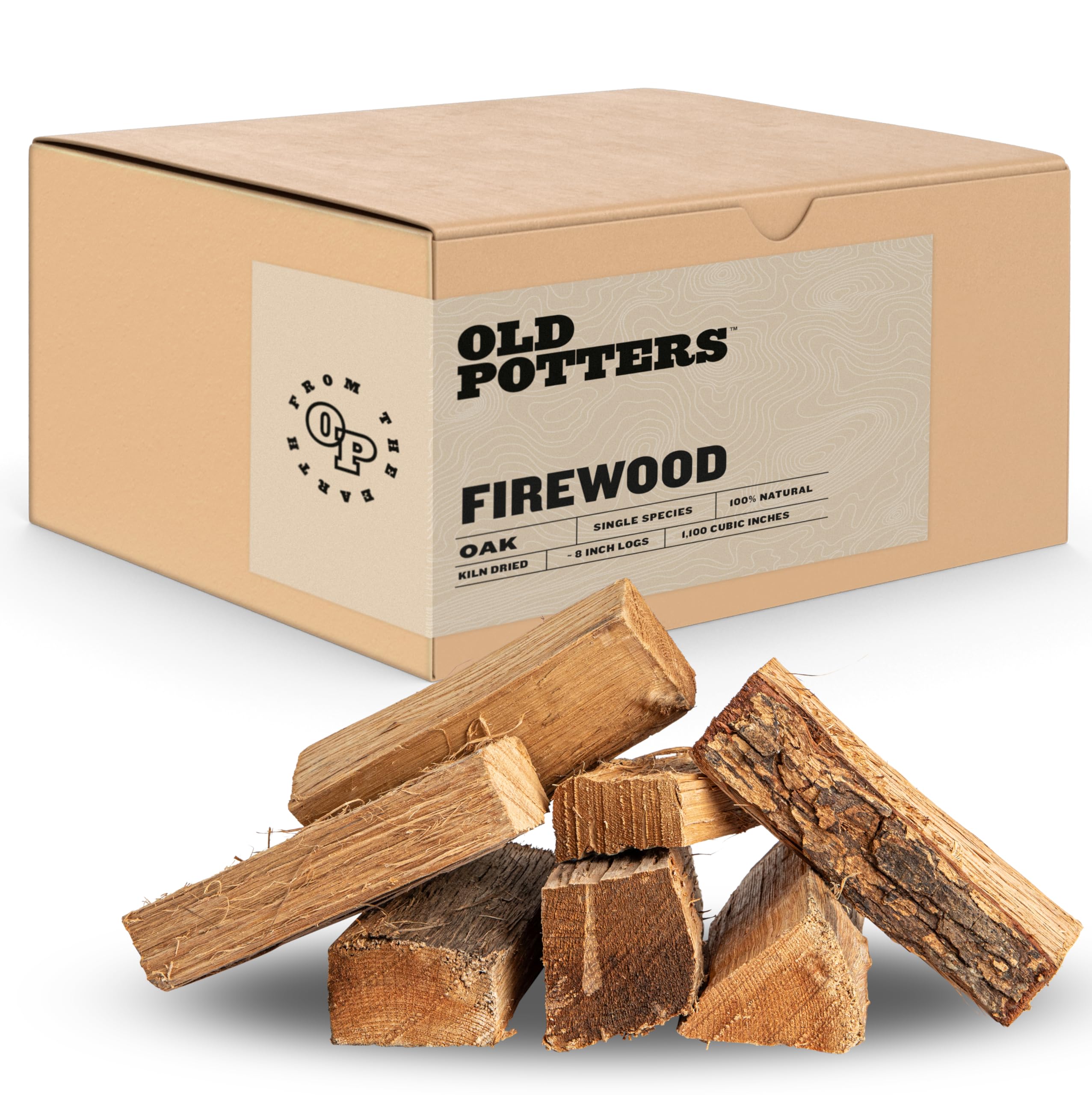 Old Potters Kiln Dried Firewood - Oak, 1100 Cu. in, 16-18 Logs ~ 8 x 2.5 Logs. Cooking Wood for Grilling, Smoking, and Firepits,