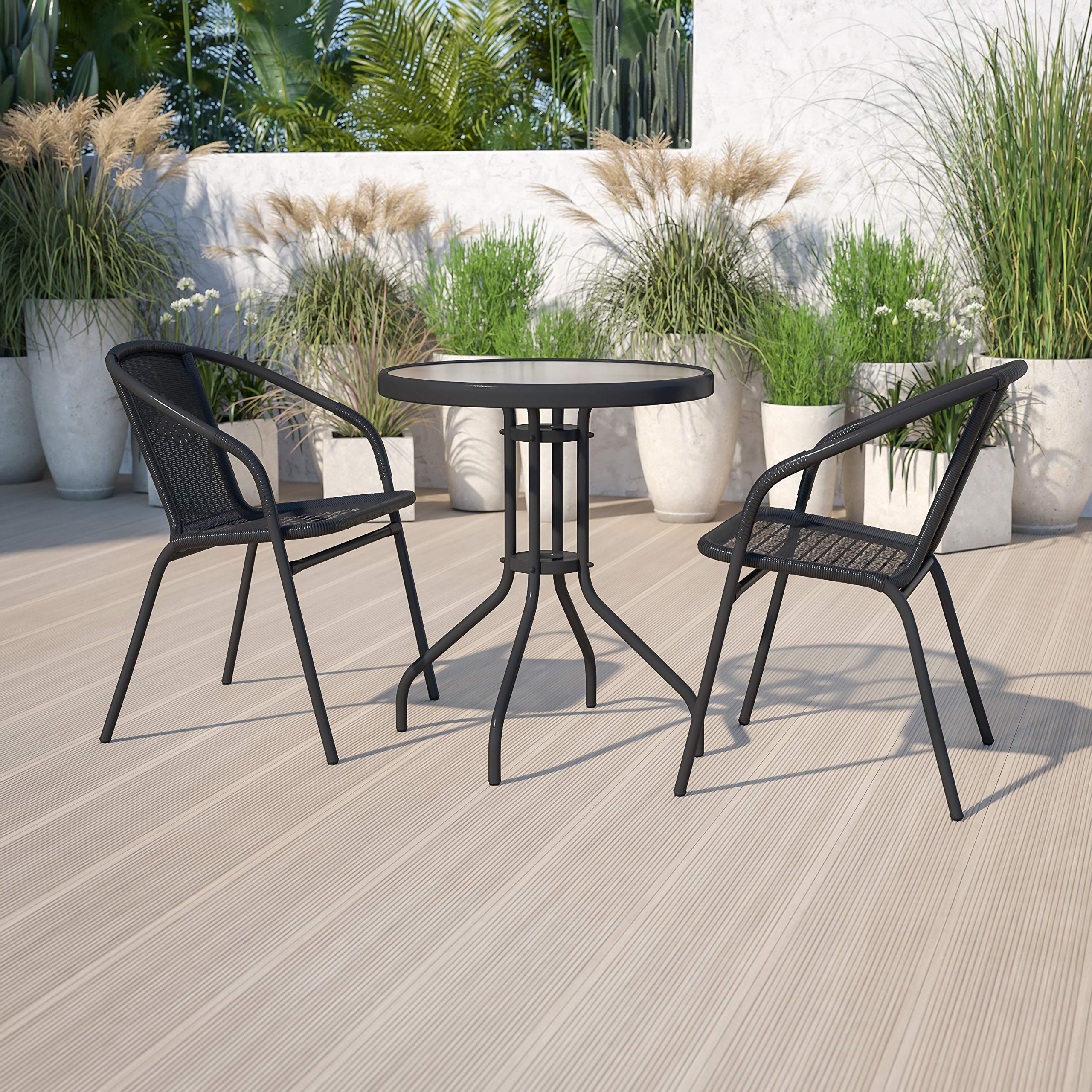 Flash Furniture TLH-071RD-037BK2-GG 23.75RD Black Patio Table Set, 23.75"