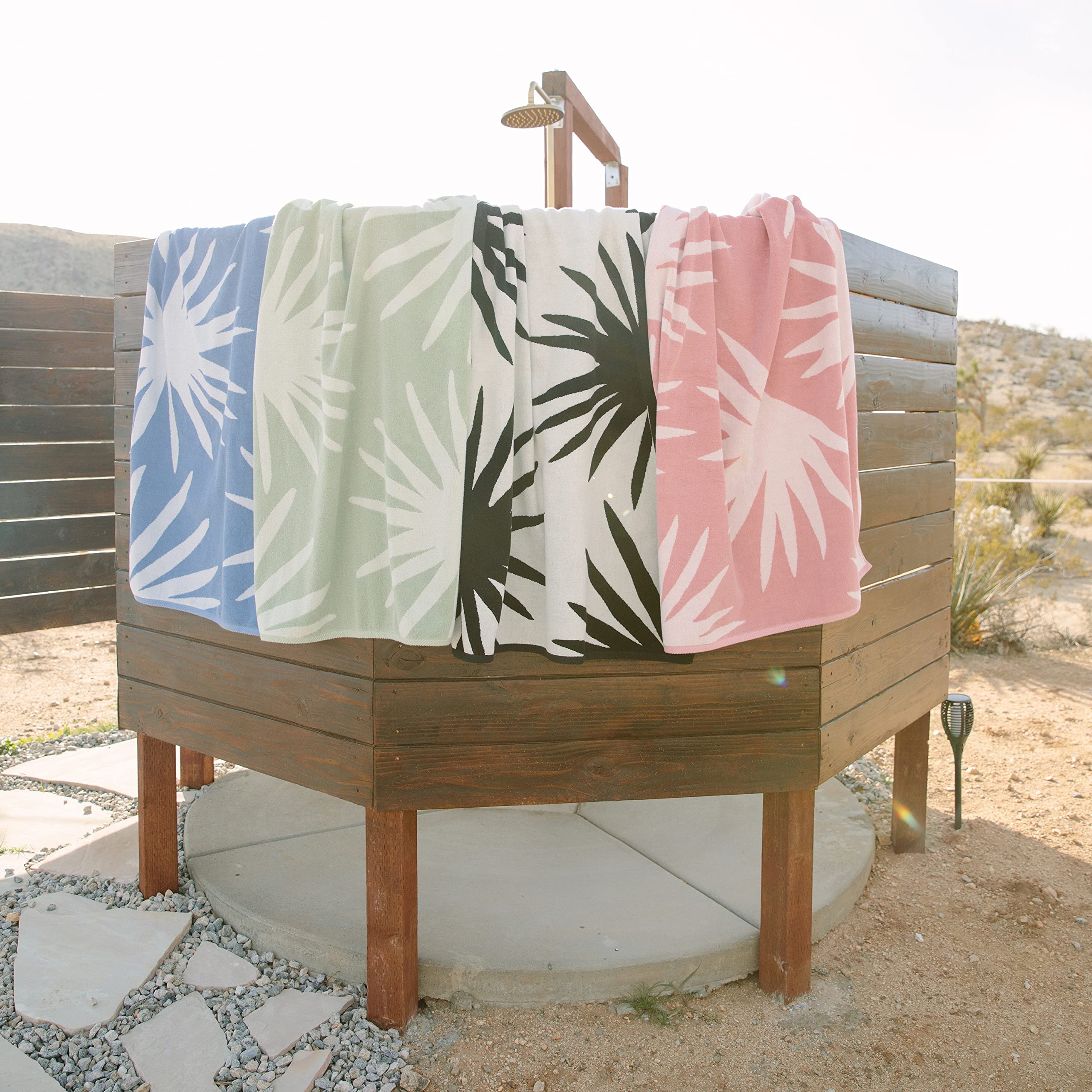 Laguna Beach Textile Co. Tropical Cabana Beach Towel - Oversized, Plush 630 Gsm Cotton - Agave Blue