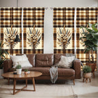 Ambesonne Autumnal Window Curtains Pack Of 2, Earthy Fall Tone Leafy Floral Bouquet Illustration With Tartan Plaid Back, Lightwe