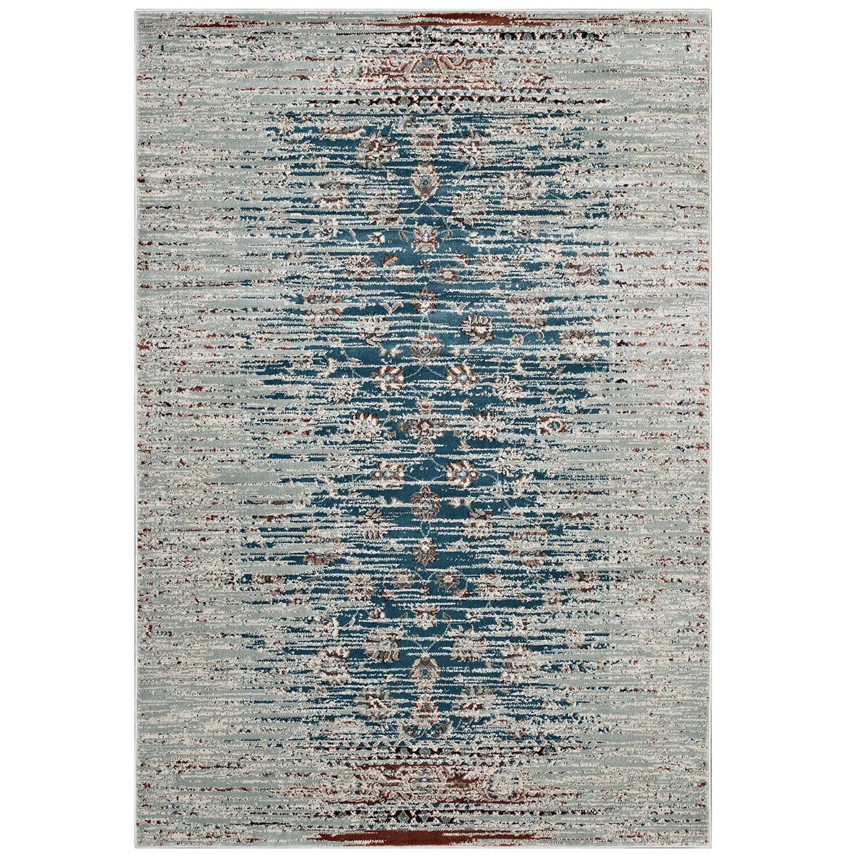 Modway Hesper Distressed Contemporary Floral Lattice 8X10 Area Rug In Teal, Beige And Brown