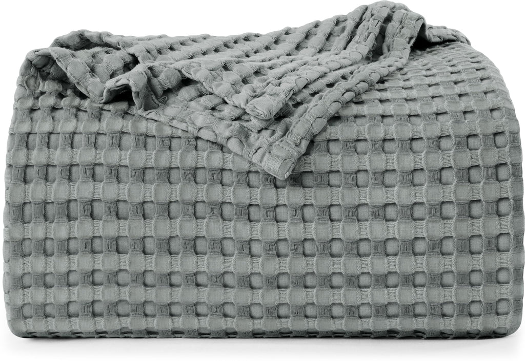 Utopia Bedding Cotton Waffle Blanket 300 Gsm (Cool Grey - 90X90 Inches) Soft Lightweight Breathable Bed Blanket Queen Size Layer