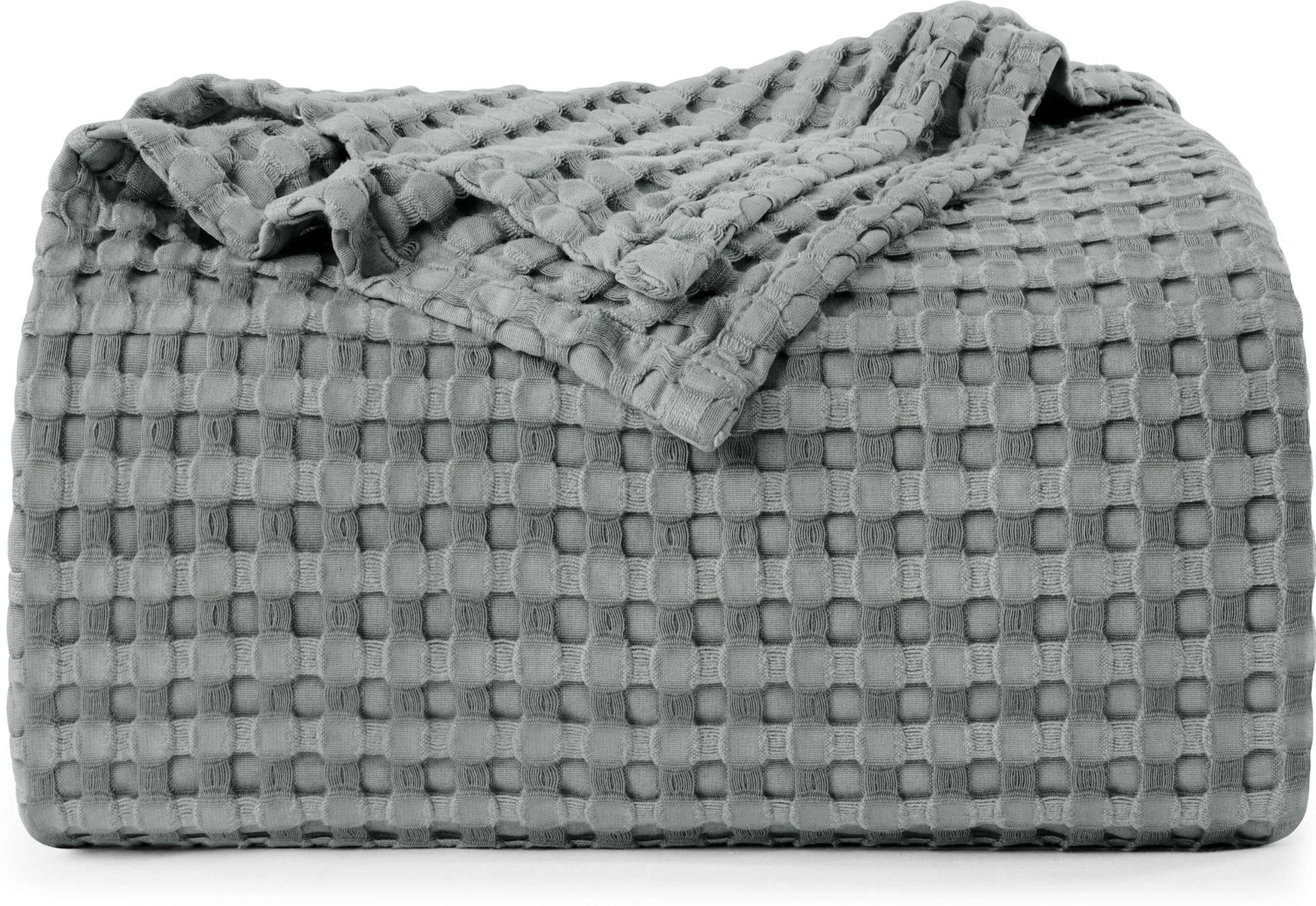 Utopia Bedding Cotton Waffle Blanket 300 Gsm (Cool Grey - 90X90 Inches) Soft Lightweight Breathable Bed Blanket Queen Size Layer