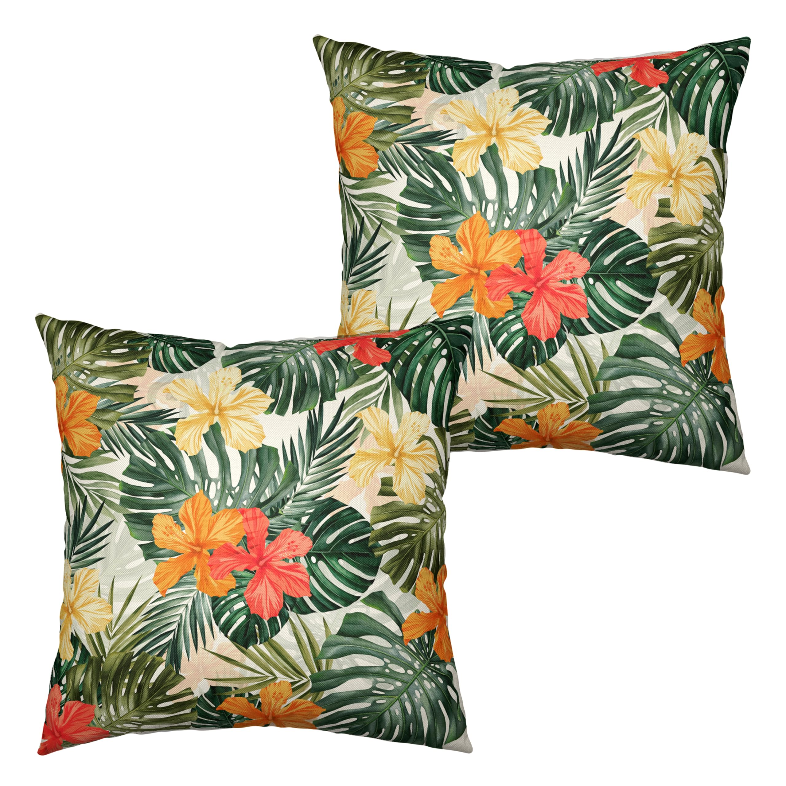 Kwlegh Hawaiian Hibiscus Flower Throw Pillow Covers Summer Tropical Pillow Covers 18X18 Monstera Palm Leaves Decorative Pillow C