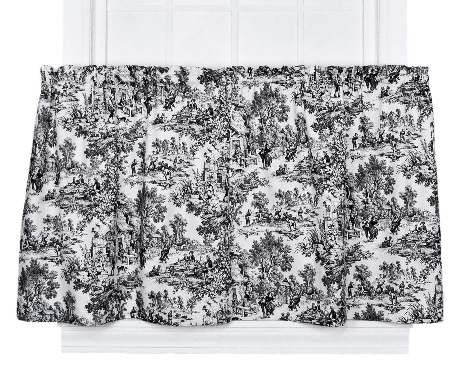 Victoria Park Toile 68-Inch-by-36 Inch Tailored Tier Curtains, Black