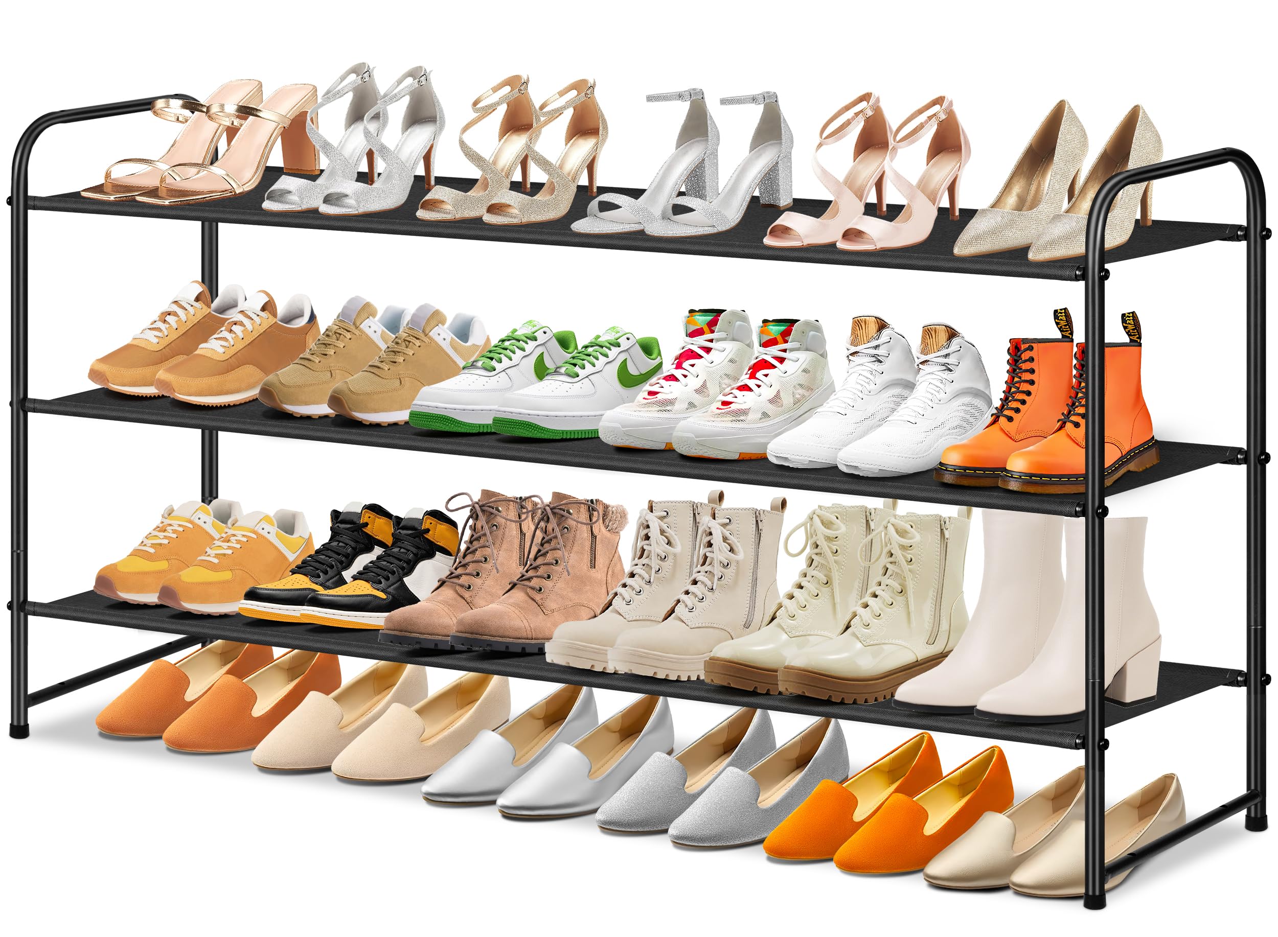 SLEEPING LAMB Long 3-Tier Shoe Organizer for Closet, Stackable Wide Shoe Rack Holds 24-Pairs Shoe Storage Shelf for Bedroom, Flo