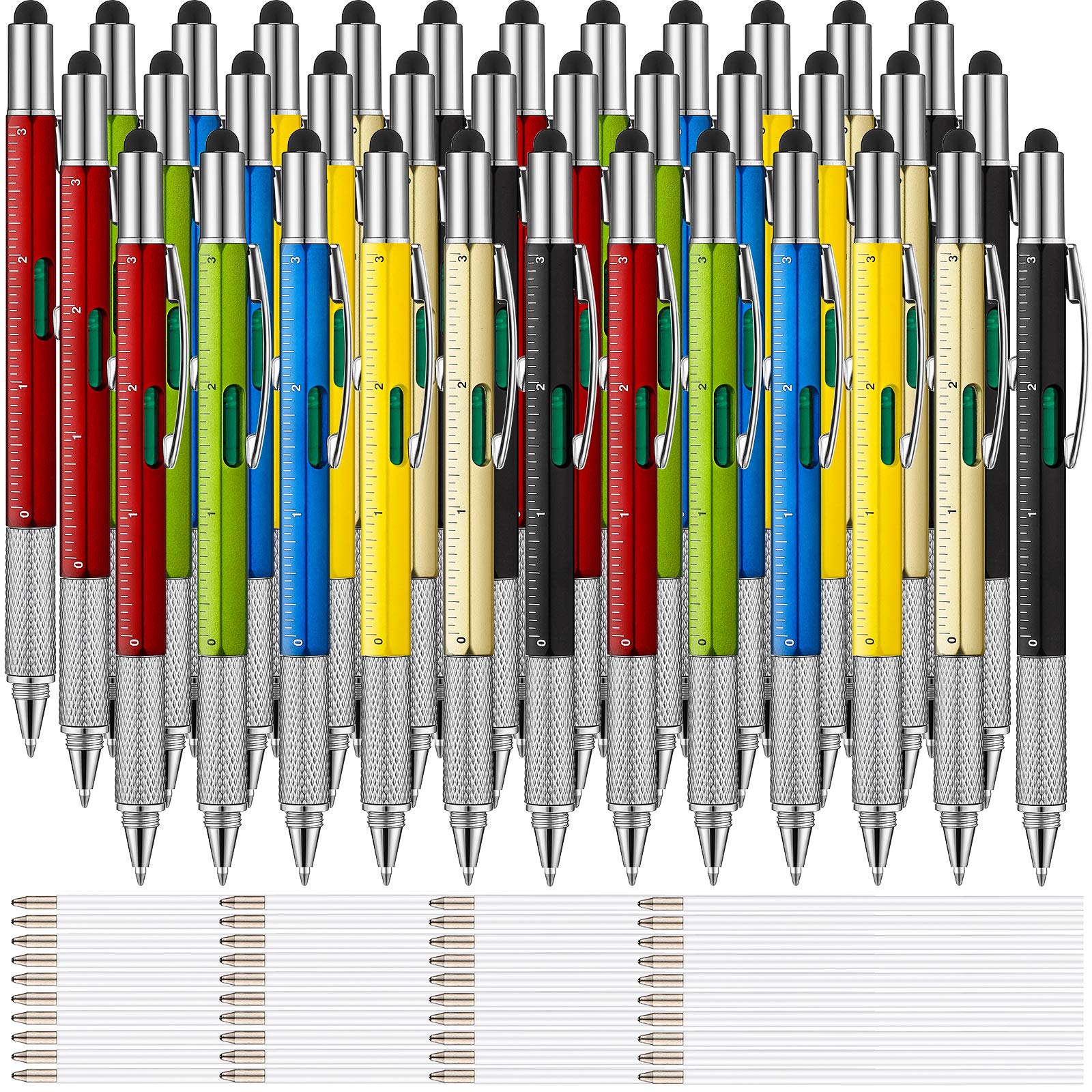 Zonon 36 Pcs 6 in 1 Multitool Tech Pen with Ruler Level Gauge Screwdriver Multifunction Touch Screen Ballpoint Pens and Black In