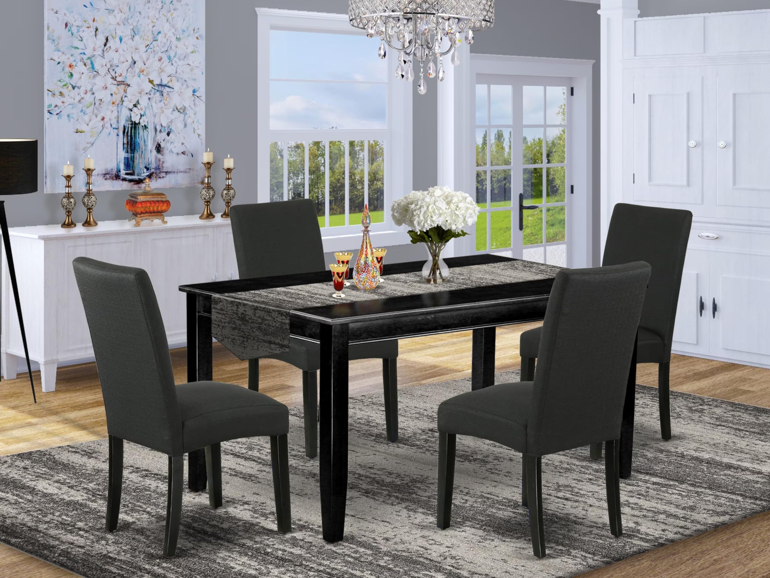 East West Furniture Dudr5-Mah-01 5 Piece Dining Room Table Set Includes A Rectangle Wooden Table And 4 Cream Linen Fabric Upholstered Parson Chairs, 36X60 Inch, Mahogany